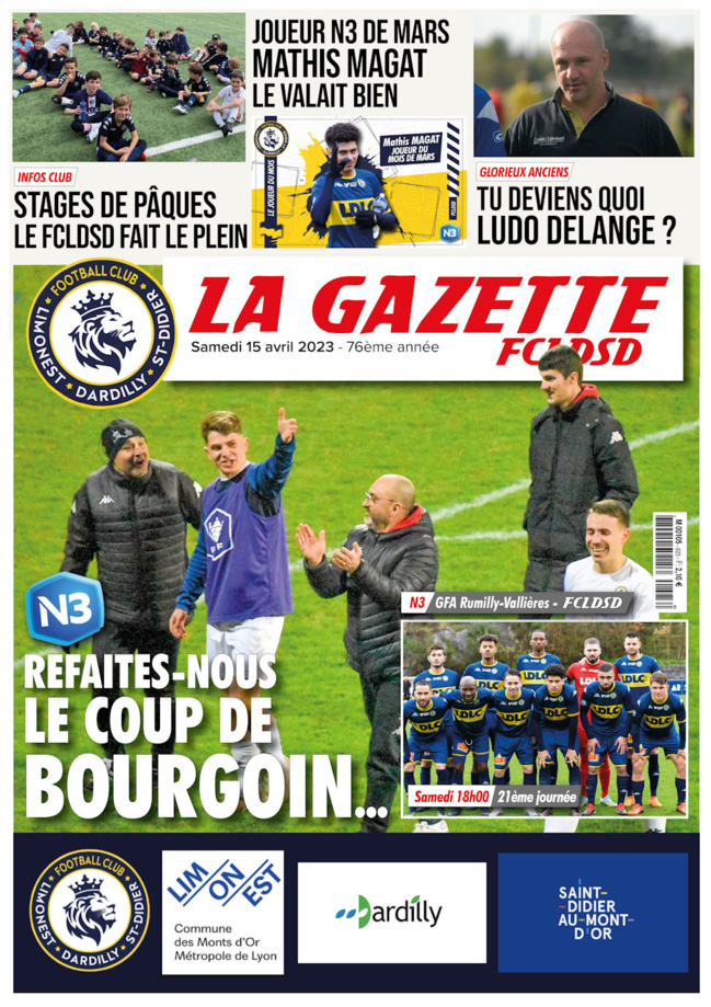 GAZETTE FCLDSD - A la UNE samedi 15 avril