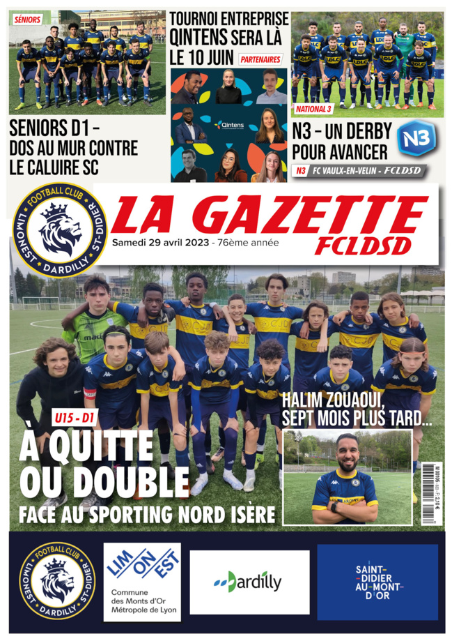 GAZETTE FCLDSD - A la UNE samedi 29 avril