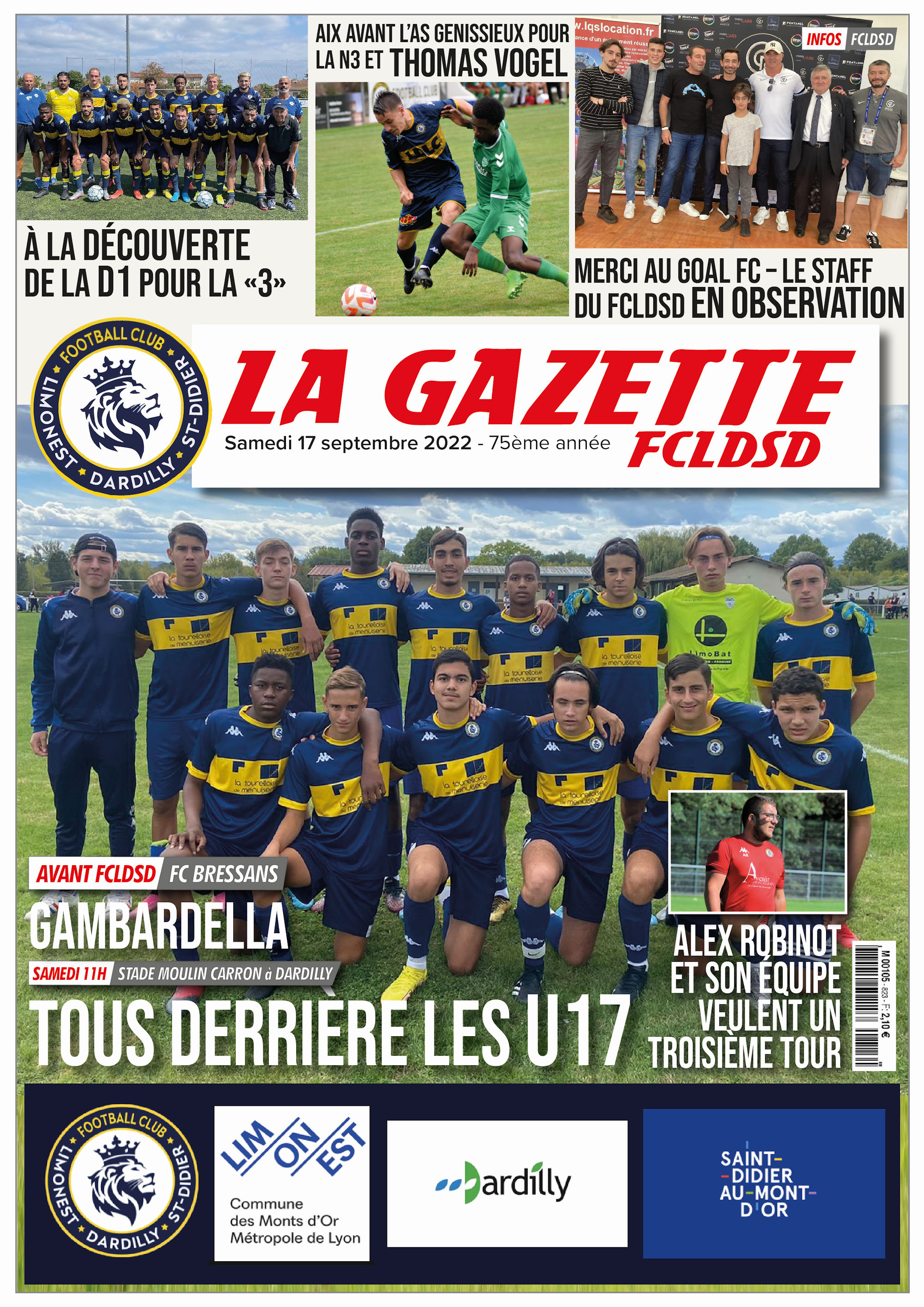 La GAZETTE FCLDSD - A la une samedi 17 septembre